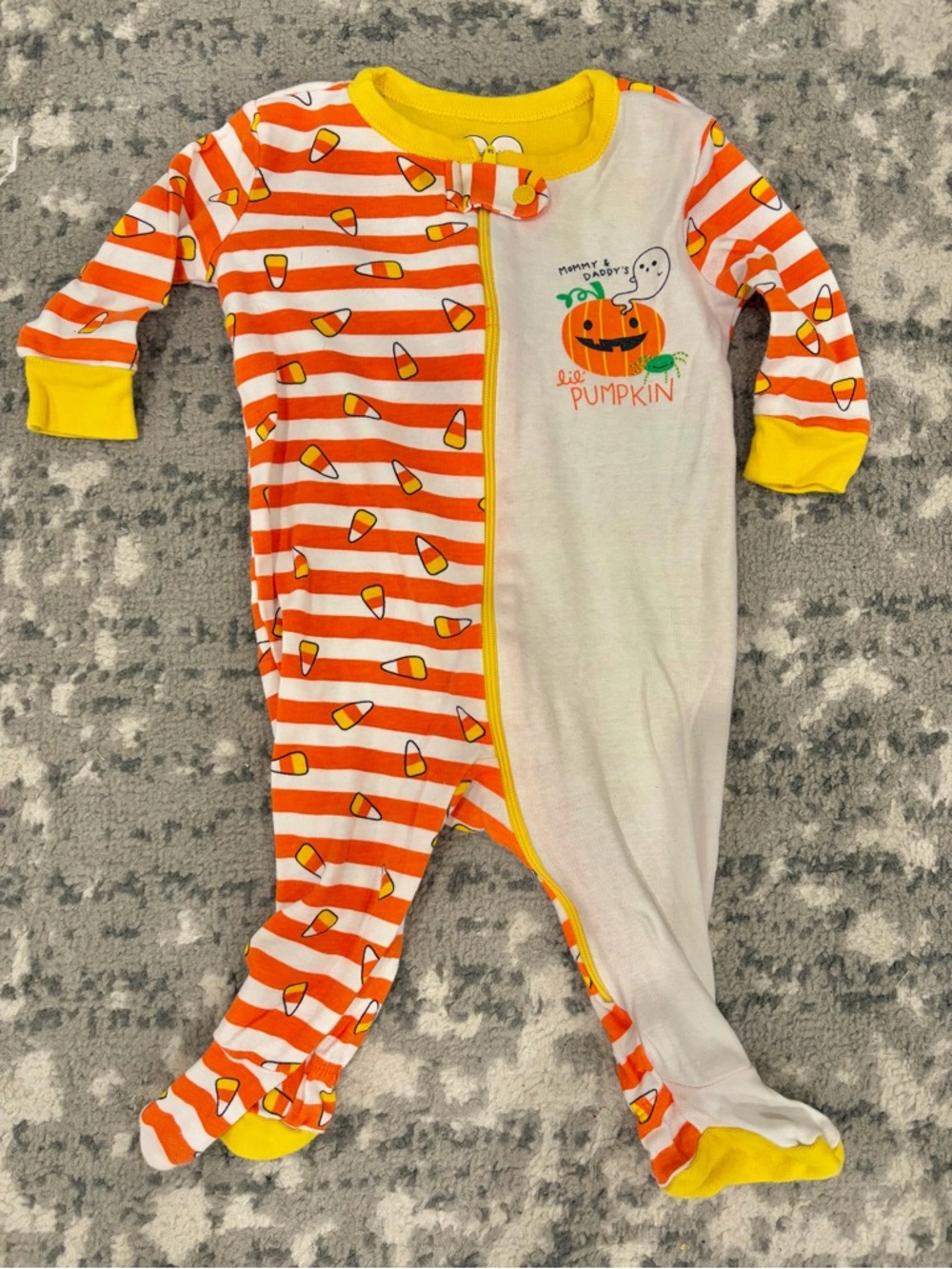Baby Halloween One-Piece Footed Pajamas Orange & White "Lil Pumpkin" Unisex 3-6m